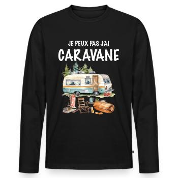Caravane Homme Femme Papy Mamie Camping - T-shirt manches longues Premium bio Homme - noir - Devant - Nico (187cm)