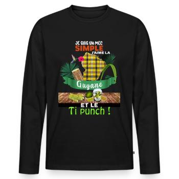 Guyane Homme Madras Rhum Ti Punch Mojito - T-shirt manches longues Premium bio Homme - noir - Devant - Nico (187cm)
