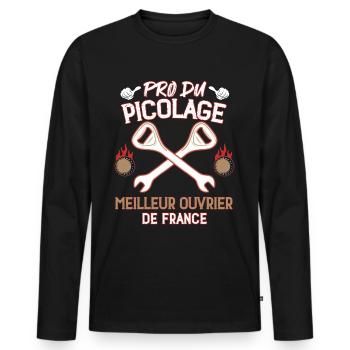 DIY Papa Bier Handwerker Frankreich - Männer Premium Bio Langarmshirt - Schwarz - Vorne - Nico (187cm)