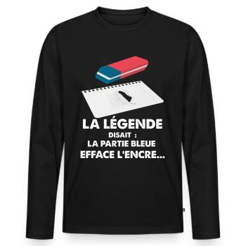 80s Vintage Humor Eraser Legend - Men's Premium Organic Long Sleeve Shirt - black - Front - Nico (187cm)