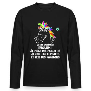 Unicorn Adult Humor Man Daddy Uncle - Men's Premium Organic Long Sleeve Shirt - black - Front - Nico (187cm)