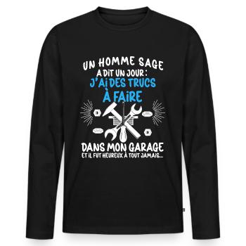 Man Garage Dad Motorcycle Car Mechanic - Men's Premium Organic Long Sleeve Shirt - black - Front - Nico (187cm)