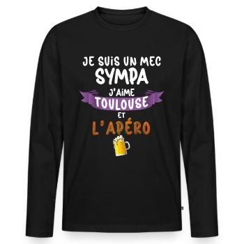 Toulouse Mec Sympa Homme Apéro Bière Foot - T-shirt manches longues Premium bio Homme - noir - Devant - Nico (187cm)