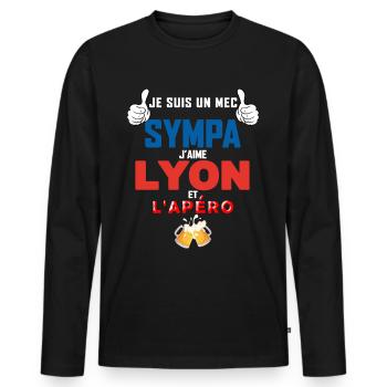 Lyon Cadeau Homme Mec Sympa Foot Et Apéro Bière - T-shirt manches longues Premium bio Homme - noir - Devant - Nico (187cm)