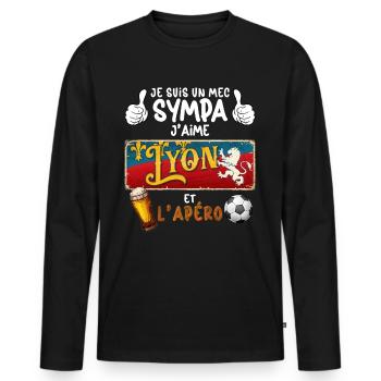 Homme Lyonnais Mec Sympa Foot Lyon Apéro Bière - T-shirt manches longues Premium bio Homme - noir - Devant - Nico (187cm)
