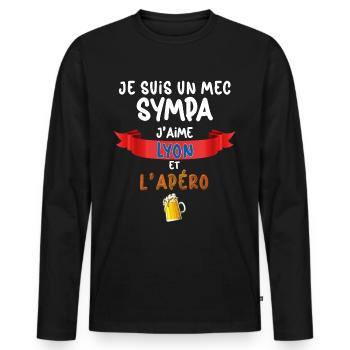 Lyon Homme Foot Apéro Bière Supporter Match - T-shirt manches longues Premium bio Homme - noir - Devant - Nico (187cm)