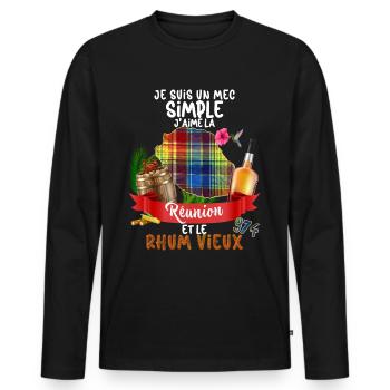 Homme Ile De La Réunion Apéro Rhum Vieux Ti Punch - T-shirt manches longues Premium bio Homme - noir - Devant - Nico (187cm)