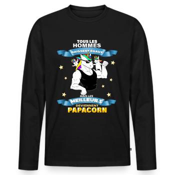 Les Meilleurs Deviennent Papa Licorne Papa Costaud - T-shirt manches longues Premium bio Homme - noir - Devant - Nico (187cm)