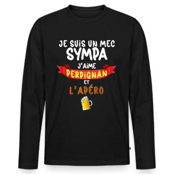 Mec Sympa Perpignan and the Apéro Papa Papy Tonton - Men's Premium Organic Long Sleeve Shirt - black - Front - Nico (187cm)