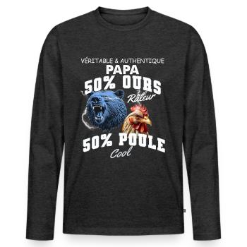 Papa Unique Hybride Ours Râleur Papa Poule Cool - T-shirt manches longues Premium bio Homme - anthracite chiné - Devant - Nico (187cm)