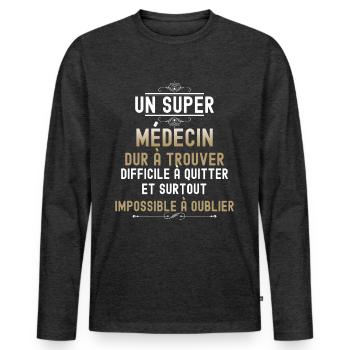Départ Homme Docteur Médecin Exceptionnel Santé - T-shirt manches longues Premium bio Homme - anthracite chiné - Devant - Nico (187cm)