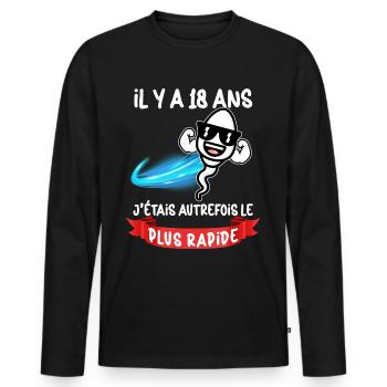 Vor 18 Jahren war ich die schnellste Geburtstagsparty - Männer Premium Bio Langarmshirt - Schwarz - Vorne - Nico (187cm)