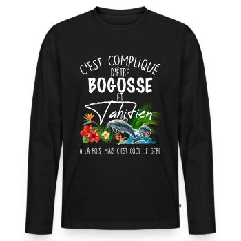 Tahitian Hibiskus Delfin Hübsch Cool - Männer Premium Bio Langarmshirt - Schwarz - Vorne - Nico (187cm)