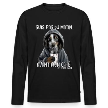 Hund und Morgenkaffee Humor Zitat - Männer Premium Bio Langarmshirt - Schwarz - Vorne - Nico (187cm)