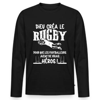 Rugby Sport Qui Vient Du Ciel Humour Homme Enfant - T-shirt manches longues Premium bio Homme - noir - Devant - Nico (187cm)