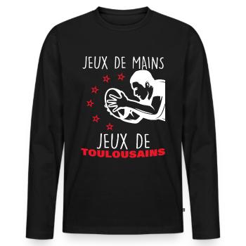 Rugby Toulouse Rouge Et Noir Supporter Joueur - T-shirt manches longues Premium bio Homme - noir - Devant - Nico (187cm)