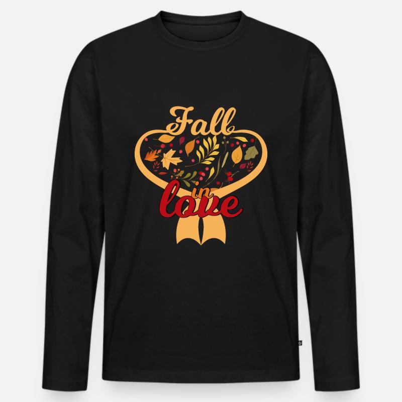 Happy Herbst Fall in Love - Männer Premium Bio Langarmshirt - Schwarz