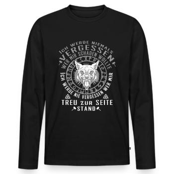 Wikinger Germanen Spruch Ich Werde Nie Vergessen - Männer Premium Bio Langarmshirt - Schwarz - Vorne - Nico (187cm)