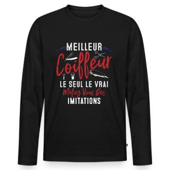 Coiffeur cadeau Coiffeur le vrai Coiffeur - T-shirt manches longues Premium bio Homme - noir - Devant - Nico (187cm)