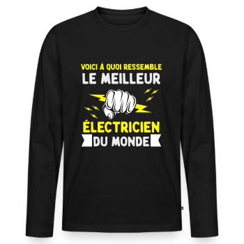Voici à quoi ressemble le meilleur Électricien - T-shirt manches longues Premium bio Homme - noir - Devant - Nico (187cm)