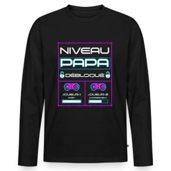Nouveau papa gamer niveau papa débloqué - T-shirt manches longues Premium bio Homme - noir - Devant - Nico (187cm)