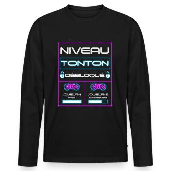 Nouveau tonton gamer niveau tonton débloqué - T-shirt manches longues Premium bio Homme - noir - Devant - Nico (187cm)