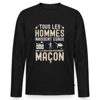 Maçon - Homme - Maçonnerie - Meilleur - Cadeau - T-shirt manches longues Premium bio Homme - noir - Devant - Nico (187cm)