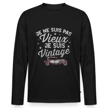VOITURE FRANCAISE CLASSIQUE - TRACTION - T-shirt manches longues Premium bio Homme - noir - Devant - Nico (187cm)