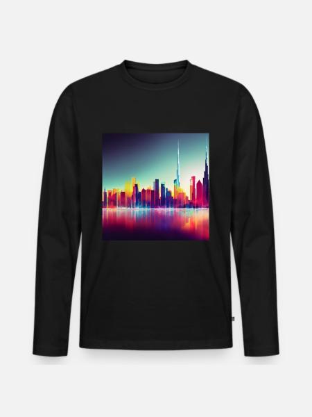 Dubai Silhouette Skyline abstrakte Kunst - Männer Premium Bio Langarmshirt - Schwarz