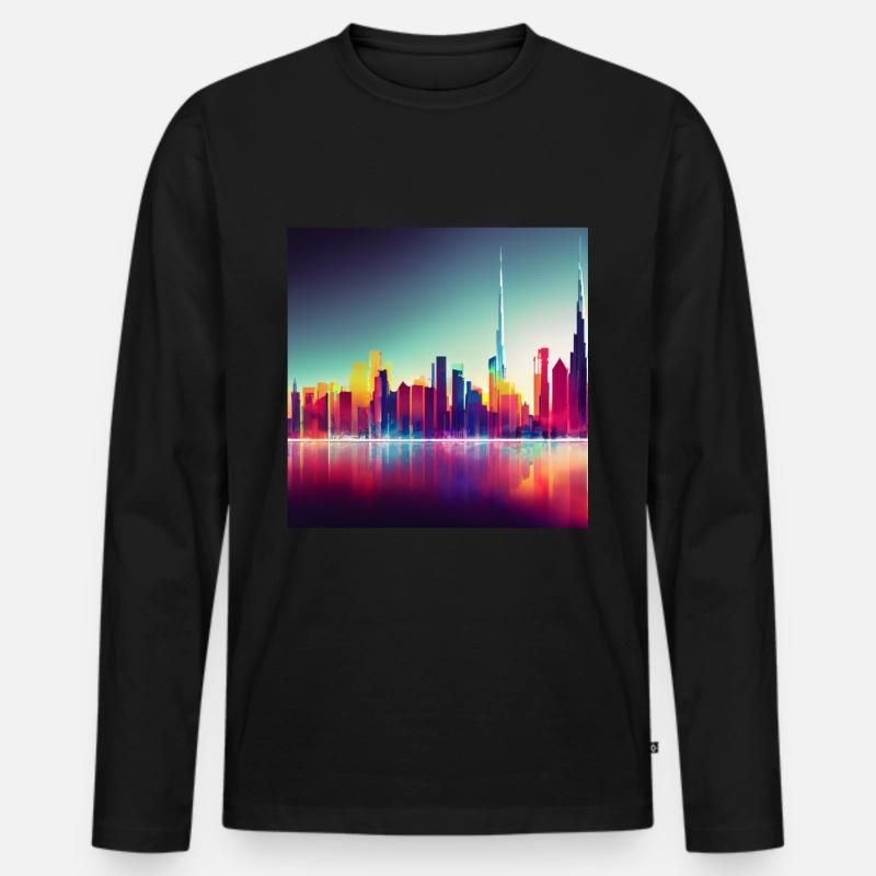 Dubai Silhouette Skyline abstrakte Kunst - Männer Premium Bio Langarmshirt - Schwarz