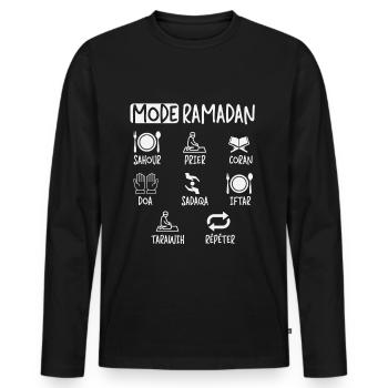Mode ramadan fasting routine quotidienne - T-shirt manches longues Premium bio Homme - noir - Devant - Nico (187cm)