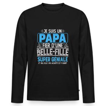 je suis un papa fier d une belle fille - T-shirt manches longues Premium bio Homme - noir - Devant - Nico (187cm)