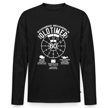 SCHONEND BEHANDELN 60. GEBURTSTAG 1963 OLDTIMER - Männer Premium Bio Langarmshirt - Schwarz - Vorne - Nico (187cm)