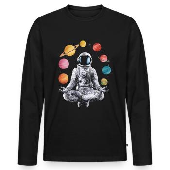Astronaute de l'espace méditation zen yoga planète - T-shirt manches longues Premium bio Homme - noir - Devant - Nico (187cm)
