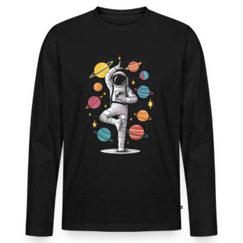 Astronaute de l'espace méditation zen yoga planète - T-shirt manches longues Premium bio Homme - noir - Devant - Nico (187cm)