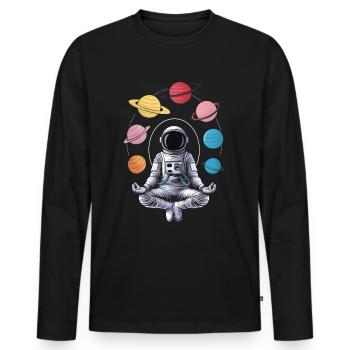 Astronaute de l'espace méditation zen yoga planète - T-shirt manches longues Premium bio Homme - noir - Devant - Nico (187cm)