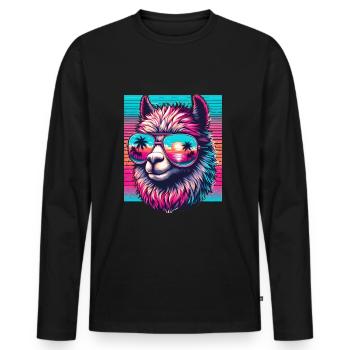 Lama d'été avec des lunettes de soleil cadeau - T-shirt manches longues Premium bio Homme - noir - Devant - Nico (187cm)