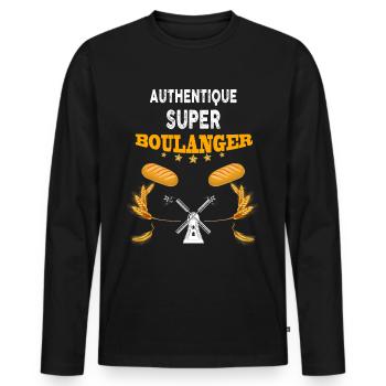 Boulanger métier boulangerie - T-shirt manches longues Premium bio Homme - noir - Devant - Nico (187cm)
