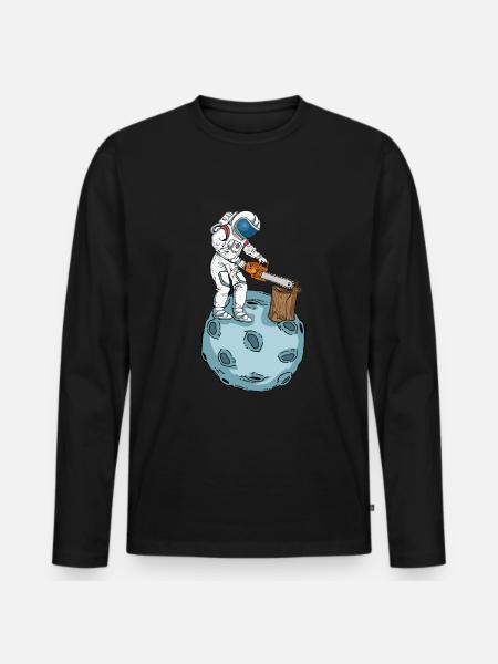 Astronaut Kettensäge Männer Baumpfleger Holzfäller - Männer Premium Bio Langarmshirt - Schwarz