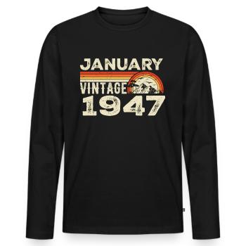 January 1947 Vintage Birthday 1947, Born 1947 - Men's Premium Organic Long Sleeve Shirt - black - Front - Nico (187cm)