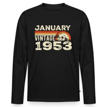 January 1953 Vintage Birthday 1953, Born in 1953 - Men's Premium Organic Long Sleeve Shirt - black - Front - Nico (187cm)