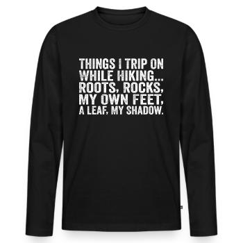 Dinge, über die ich beim Wandern stolpere Wurzeln rockt mein eigenes F - Männer Premium Bio Langarmshirt - Schwarz - Vorne - Nico (187cm)