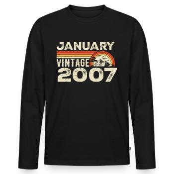 Janvier 2007 Vintage Anniversaire 2007, Né en 2007 - T-shirt manches longues Premium bio Homme - noir - Devant - Nico (187cm)