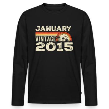 Januar 2015 Jahrgang Jubiläum 2015, Jahrgang 2015 - Männer Premium Bio Langarmshirt - Schwarz - Vorne - Nico (187cm)