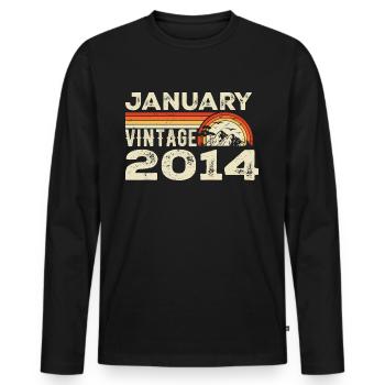 Janvier 2014 Vintage Anniversaire 2014, Né en 2014 - T-shirt manches longues Premium bio Homme - noir - Devant - Nico (187cm)