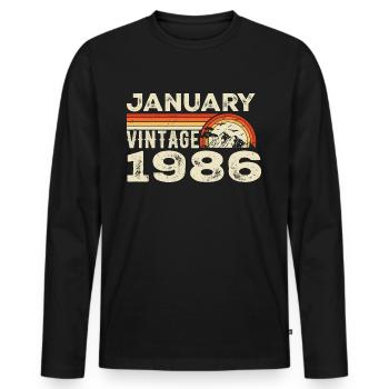 Janvier 1986 Vintage Anniversaire 1986, Né en 1986 - T-shirt manches longues Premium bio Homme - noir - Devant - Nico (187cm)