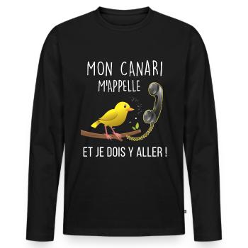 Oiseau Canari, Mon canari m'appelle idée Cadeau - T-shirt manches longues Premium bio Homme - noir - Devant - Nico (187cm)