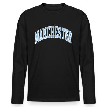 Manchester - Men's Premium Organic Long Sleeve Shirt - black - Front - Nico (187cm)
