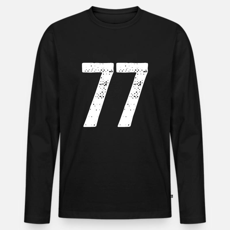 77 Zahlen Weiß - Männer Premium Bio Langarmshirt - Schwarz
