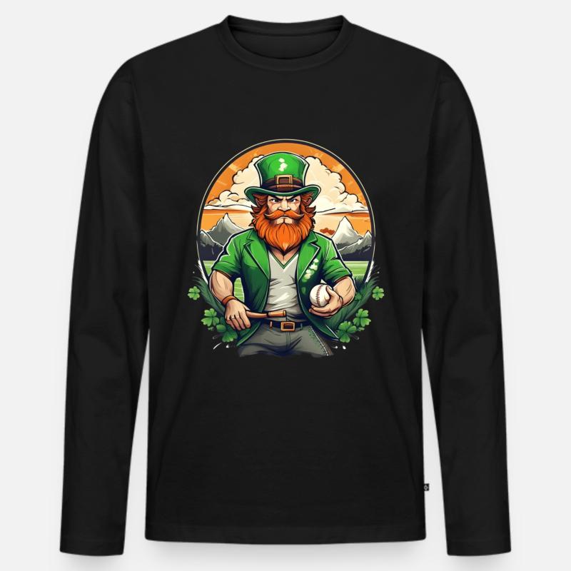 St. Patrick's Day Kleeblatt Baseball - Männer Premium Bio Langarmshirt - Schwarz